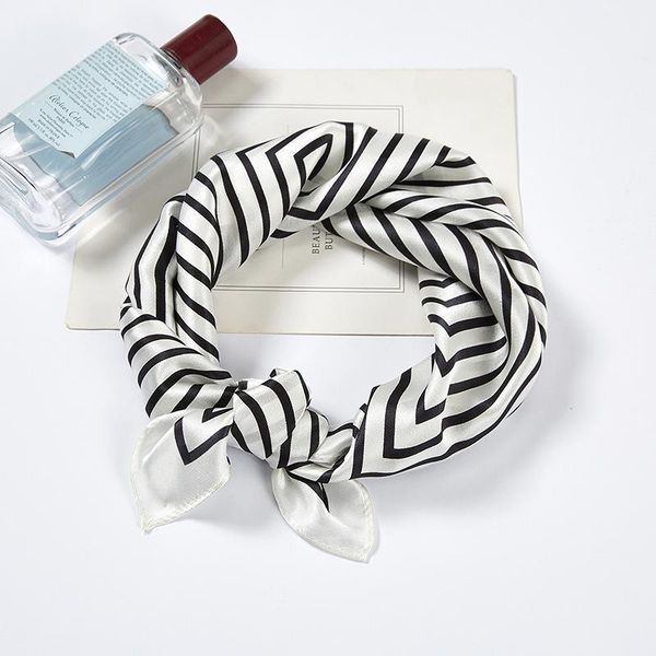 

scarves style ins real silk small square towel women's mulberry neckerchief black and white airline stewardess, Blue;gray