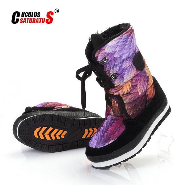 

cuculus winter shoes women 2020 winter waterproof boots woman snow boots platform min-calf boot rain rainbow color 1087, Black