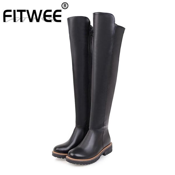 

fitwee women over the knee boots 2020 daily fashion white boots zipper flats shoes woman female footwear size 34-43, Black