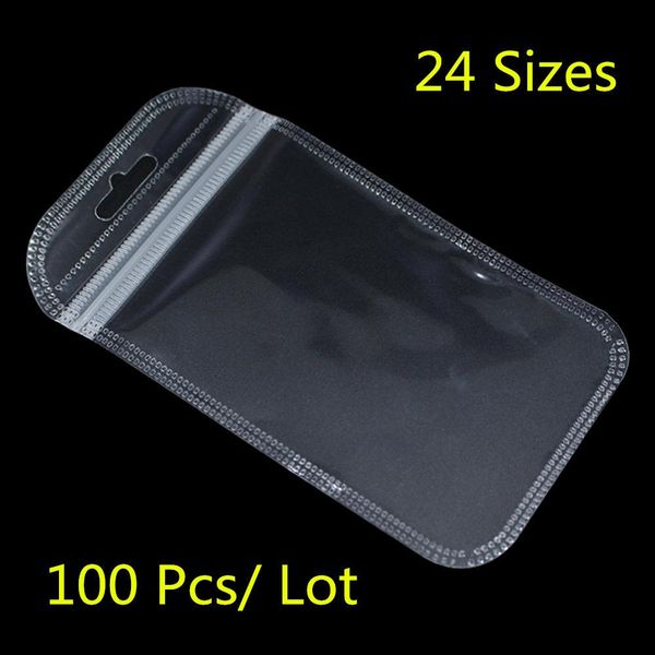 

100pcs / lot clear plastic zipper сумки для электронных аксессуаров для хранения zip замок resealable poly бакалея пакет сумка повесьте отве