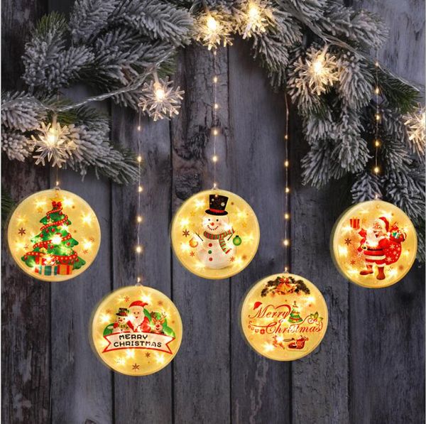 Albero di Natale Luce rotonda LED Pittura colorata Ornamento appeso Batteria Luci per tende Ciondolo Regalo di Capodanno Decorazione del partito LSK1533