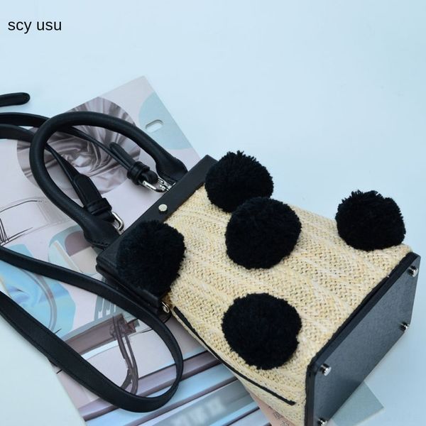 

5nfud small pepper tikilee pearl crocodile woven fish pattern pattern straw hand shoulder handbag same pearl crossbody mini bucket bag rfih6