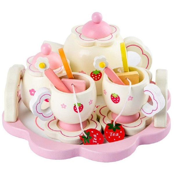 

girls toys simulate wooden kitchen toys pink tea set play house educational toy tools baby early education puzzle tableware gift 1019