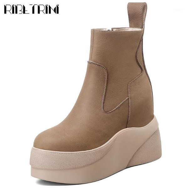 

boots ribetrini high platform female thick sole height increasing heels shoes genuine leather women autumn boots1, Black