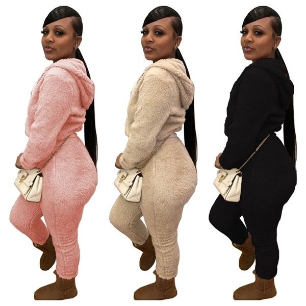 

womens winter tracksuit double sided fleece hooded hoodies pants 2pcs sets sweatsuit jackets leggings outfits zip collar sports suit g11402, Gray