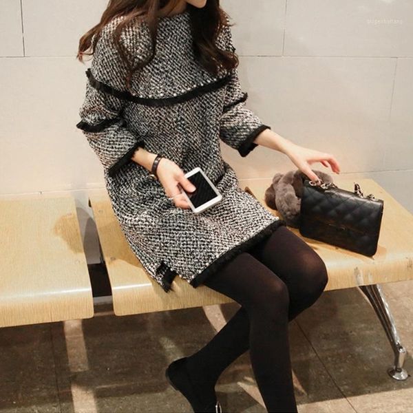 

korean style fashion pregnant women woolen dress long sleeve side split beading straight dress maternity mini wholesale1, White