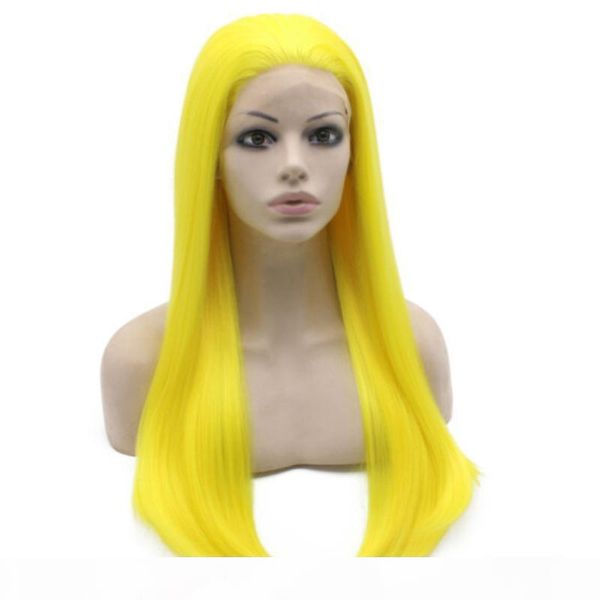 

yellow lace front wigs synthetic heat resistant fiber hair glueless silky straight glueless colored yellow lacefront synthetic wig, Black;brown