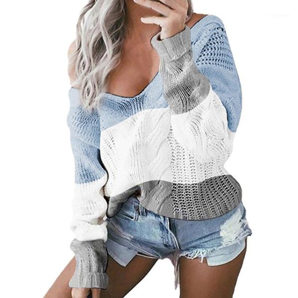 

fashion women's sweater casual v-neck pullover long sleeve patchwork loose knitted sweater autumn women coat new1, White;black