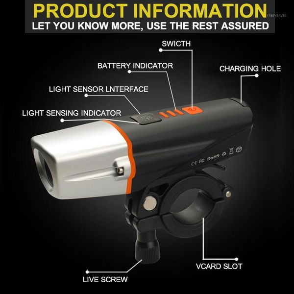 

bike lights 2021 6 modes led bicycle front light usb rechargeable headlight cycling torch intelligent sensing auto start/slamp1