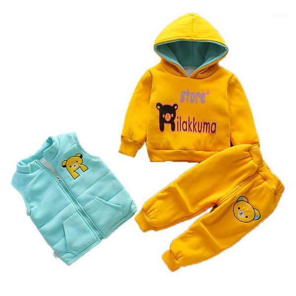 

winter baby boys girls clothing sets 2020 boys girls warm hooded coats vest pants suit 3pcs kids thick tracksuit clothes set1, White