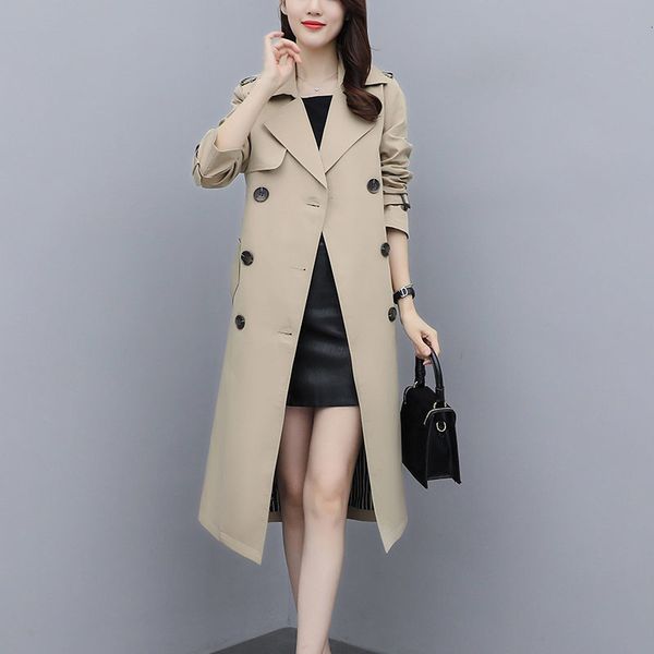 

windbreaker women's mid-length fall 2020 new british style fashion double-breasted spring trench coat long sleeve outerwear y188, Tan;black