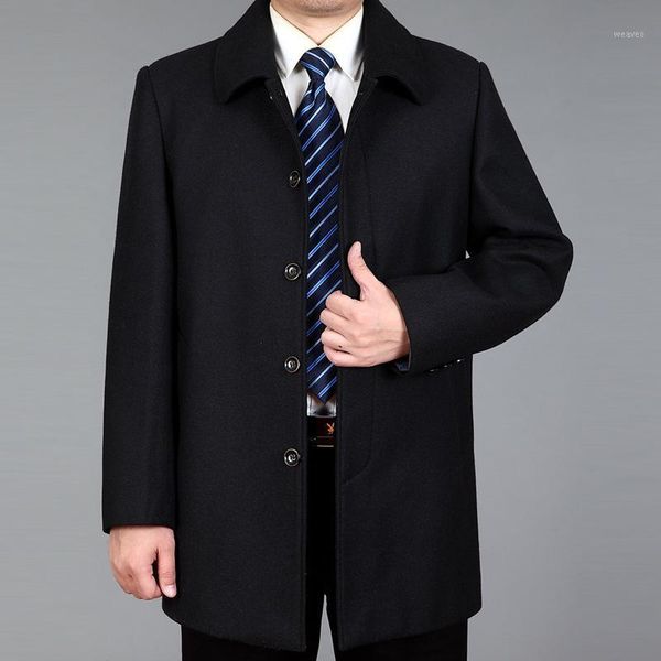 

new men of middle-aged and old woollen coat winter coat middle-aged men's cloth male male or long1, Black