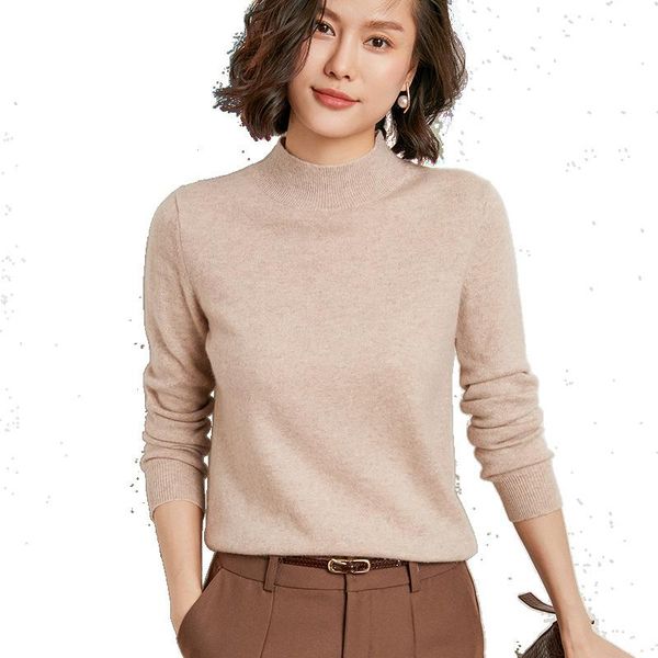 

autumn and winter new semi-turtle neck women's thick loose short solid color knitted bottoming shirt pullover sweater women, White;black