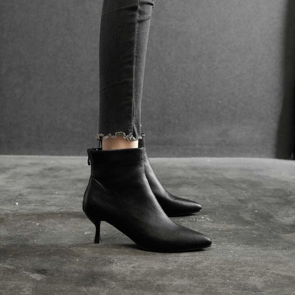 

winter new pointed stiletto high heels large 414243 bare work boots short women's boots small 3132, Black