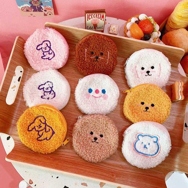

lovely clouds bear plush coin purse for women girls kids cute zipper wallet change purse children round coin dropship, White