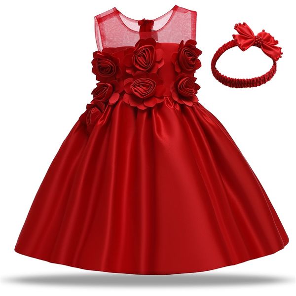 

baby girl dress christmas clothes three-dimensional flower baby girl dress red new year costume for toddler girl infant dress 1027, Red;yellow