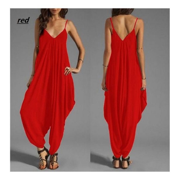 

factory direct sales european and american v-neck jumpsuit fashion loose wild suspenders wide-leg trousers, Black;white