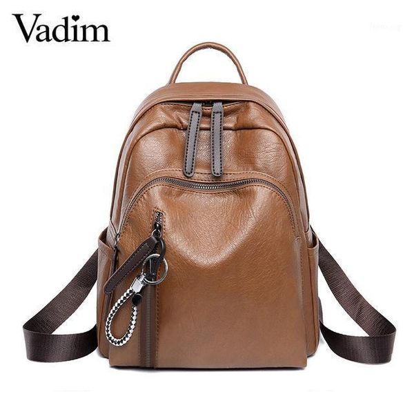 

vadim fashion women backpacks pu leather backpack solid bags for both man and women travel bags sac a dos rucksack feminine 20201