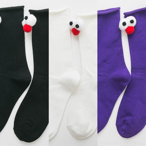 

gi1zj in group eyes eyes a big of red women pile 3d tube female cartoon autumn winter korean red socks breathable sweat absorbing net sports, Black