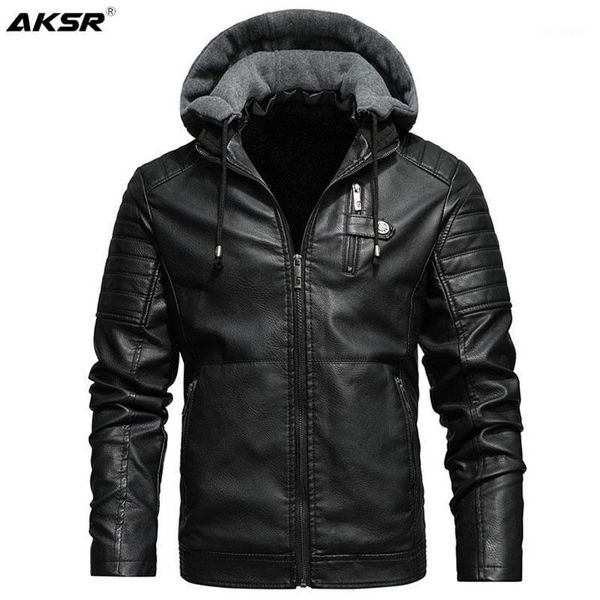 

men's fleece liner pu leather jackets coats with hood autumn winter casual motorcycle jacket for men windbreaker biker jackets1, Black