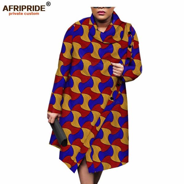 

afripride tailored african print jacket for women full sleeves knee length shawl collar women cotton coat with button a1924007, Tan;black