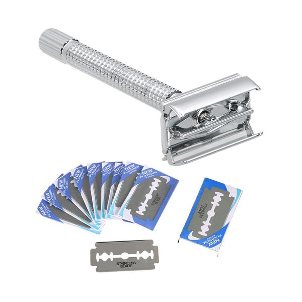 

stainless steel double edge safety razor with stainless steel 20pcs blades traditional men's double-edge shaving razor set w4136
