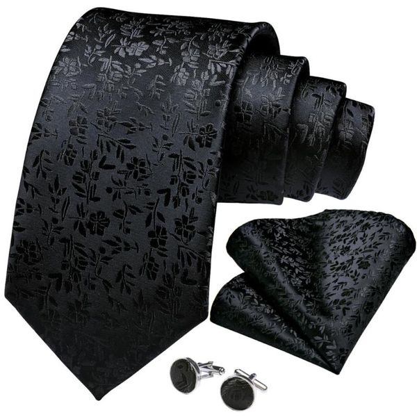 

designer men tie black solid floral quality silk wedding tie for men hanky cufflinks business gift set dibangu sjt-7273, Black;gray