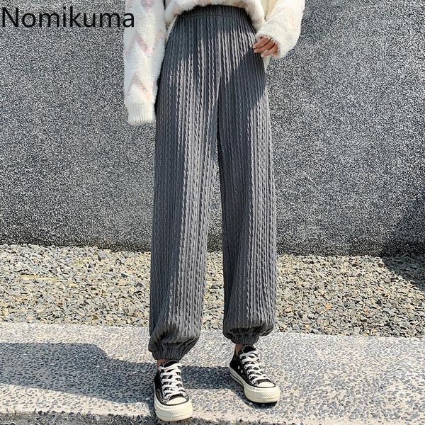 

nomikuma korean twisted causal women trousers knitted harem pants 2020 autumn winter new pants pantalones de mujer 6c5061, Black;white