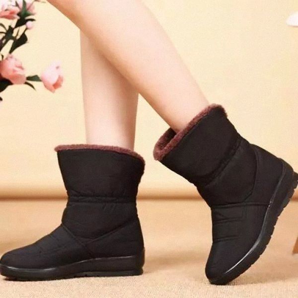 

women snow boots warm fur plush winter ankle boot plus size platform ladies nylon zip shoes female comfort botas mujer invierno #su1z, Black