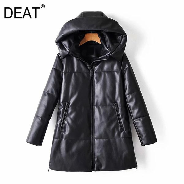 

deat] loose fit leather brief warm woolen coat parkas new hooded long sleeve women fashion tide autumn winter 13u081 201118, Black