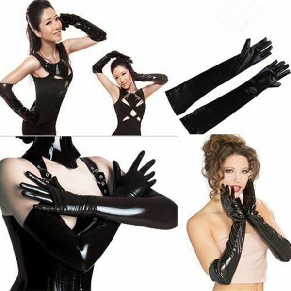 

faux leather pvc streetwear dance show women latex fetish clubwear catsuit cosplay shiny long gloves, Blue;gray