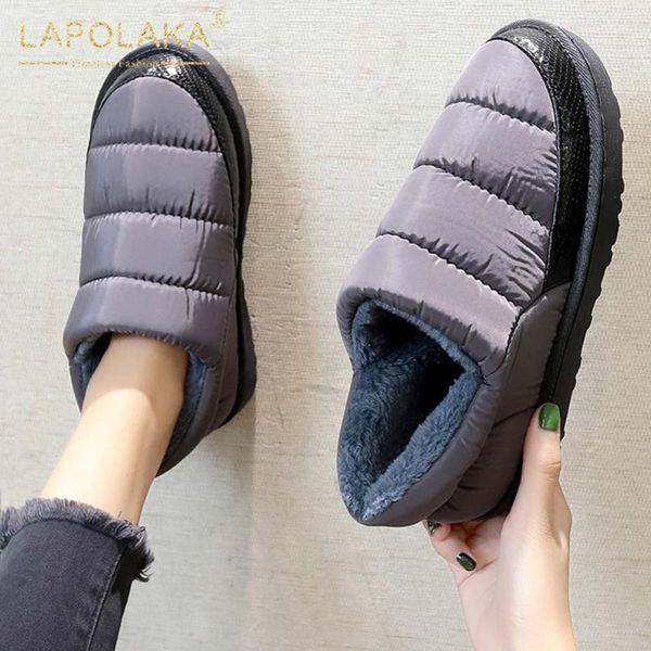 

lapolaka 2020 new fashion slip on warm winter boots women shoes comfy add fur indoor and outdoor non-slip cotton shoes ladies, Black