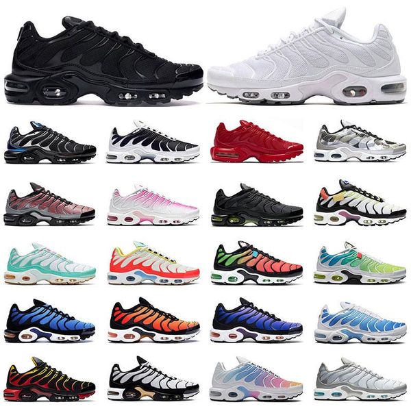 

tn plus mens sneakers running shoes triple black white oreo hyper blue smoke grey volt pimento scream green womens sports trainers 36-46, White;red
