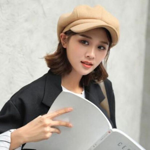 

literary solid color beret female autumn and winter korean version of the japanese wild retro painter beret femme berets, Blue;gray