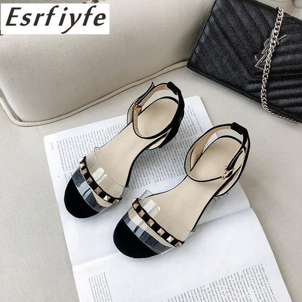 

esrfiyfe 2021 new large size 31-47 flock transparent pvc jelly sandals open toed high heels women sandals summer party shoes1, Black