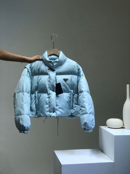 

2020 women coat fashion new winter coat limited knit letter removable sleeves metal triangle perfect details white goose down coat, Black