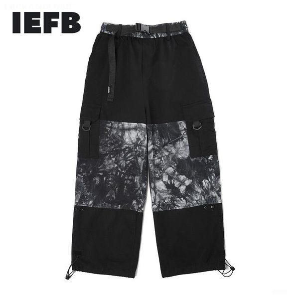 

men's pants iefb spring tide streetwear tie dyeing splicing loose hip hop casual large straight wide leg 9y5502, Black