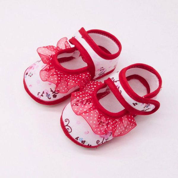 

2021 new newborn baby girls soft shoes soled lace floral print footwear crib shoes
