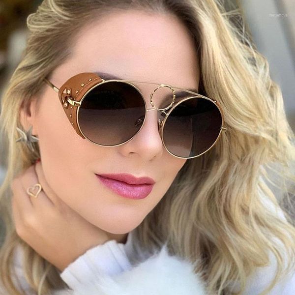 

sunglasses personality fashion steampunk metal ladies round tide leather rivet sun glasses male1, White;black