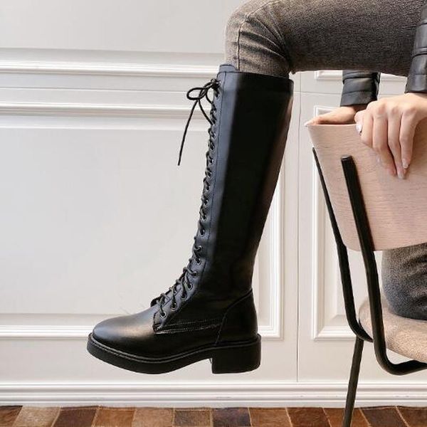 

женщины колено высоких сапог середины каблуков обувь женщина роскошь pu кожа осени теплого рыцарь обувь chaussures femme zapatos mujer sapat, Black