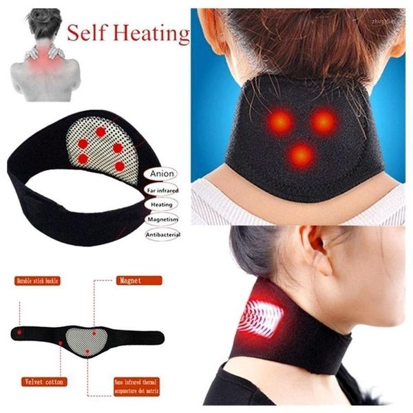 

1pc self-heating tourmaline neck support belt magnetic therapy brace wrap pain relief neck massager spontaneous heating belt1, Black;blue