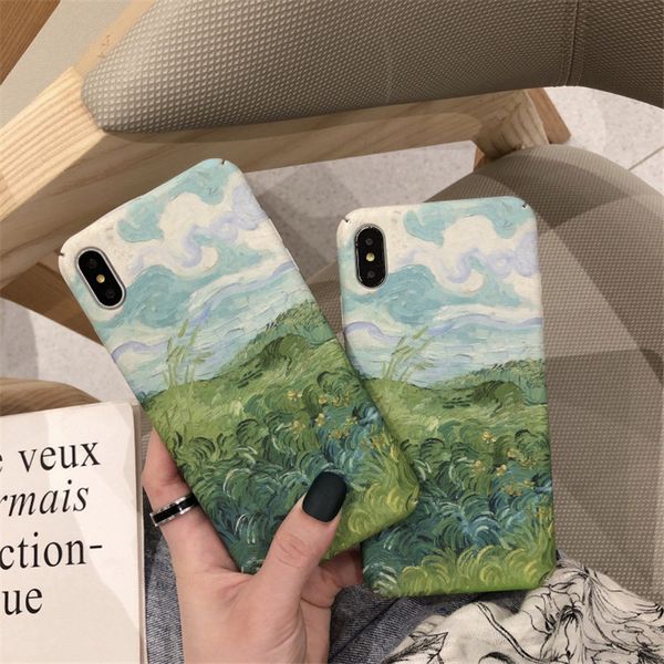 

korean oil painting mobile phone case for iphone 11 pro x xr xs max 7 8 plus couple matte hard back cover popular