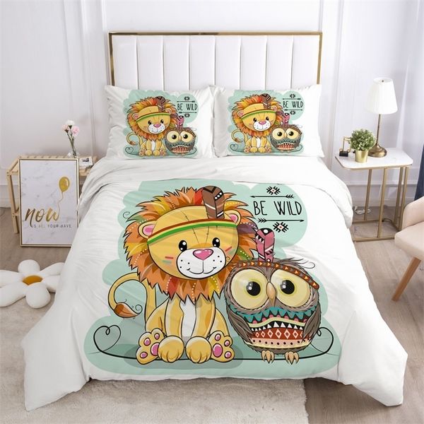 3D Cartoon Kinder Bettwäsche Set für Krippe Kinder Jungen Mädchen Baby Tröster Quilt Bettbezug Set Kissenbezug Abdeckung Netter Löwe 201128