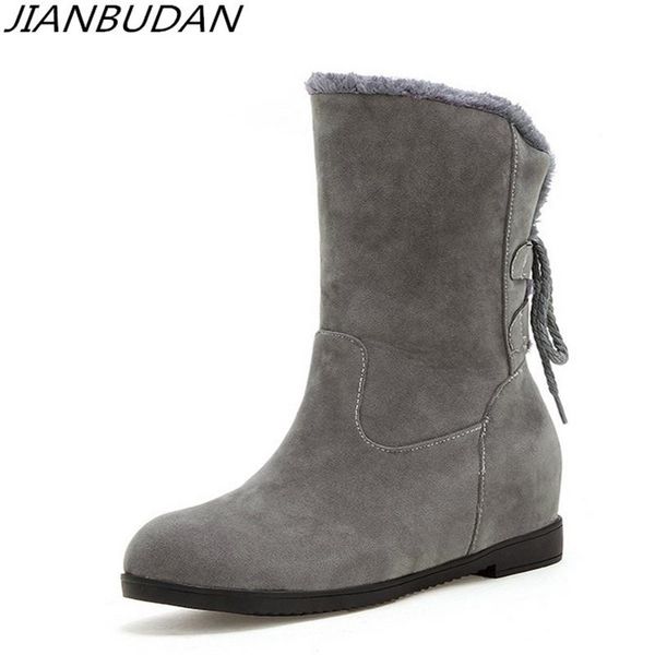 

jianbudan height increasing winter women's boots lace-up fashion casual snow boots suede plush cotton shoes 34-43, Black