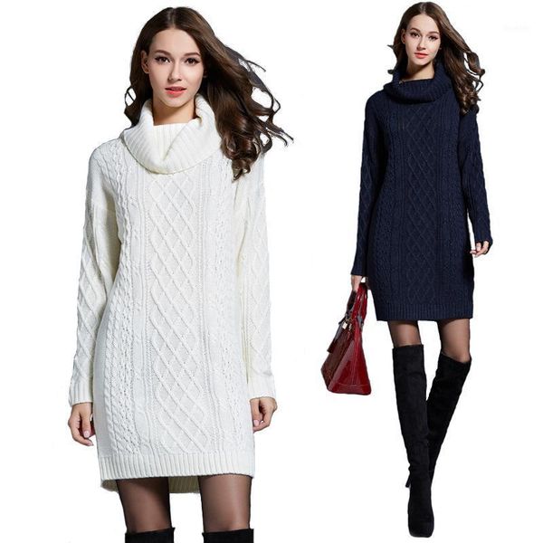 

autumn and winter new in europe and the united states big size women's knitwear dress long high-necked sweater girl1, White;black