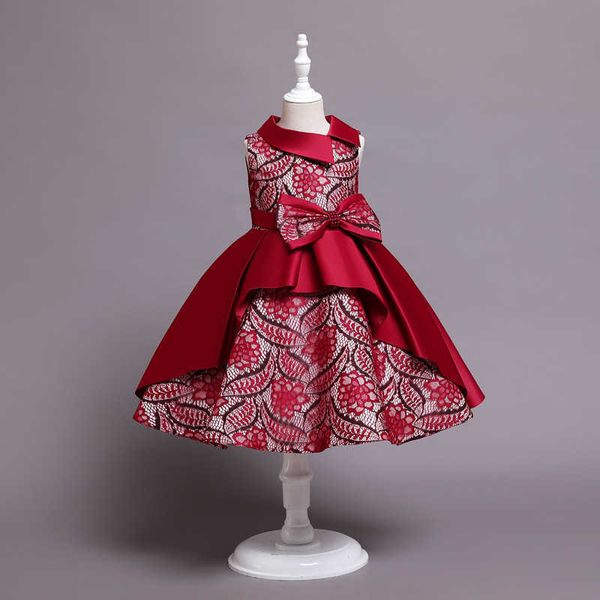 

new satin dress flower girl princess dress banquet performance dress, Red;yellow