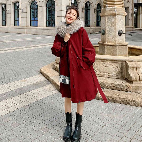

women's down & parkas red cotton jacket women's mid-length winter new style hooded waist padded coat o5kt, Black
