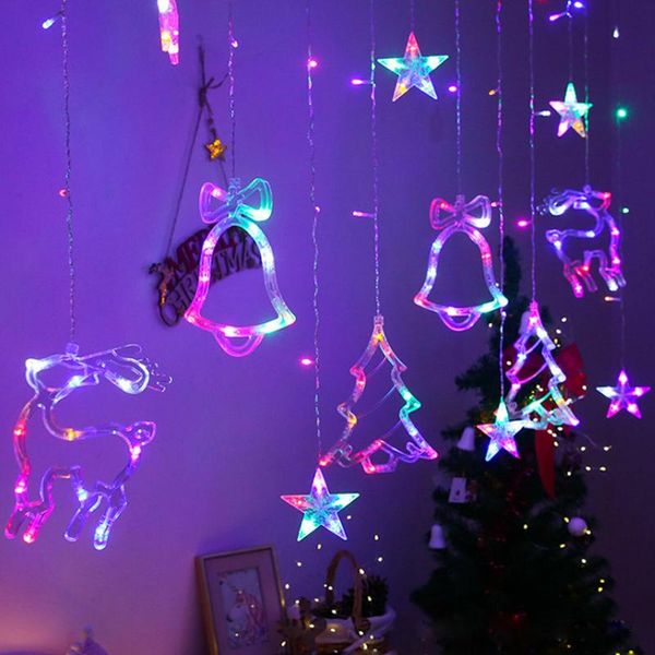 Decorações de Natal 3.5m Star Moon Cortina Light Garland State Fada Luzes Muti-Cor Ao Ar Livre Para Casa Casamento Party Ano Decor