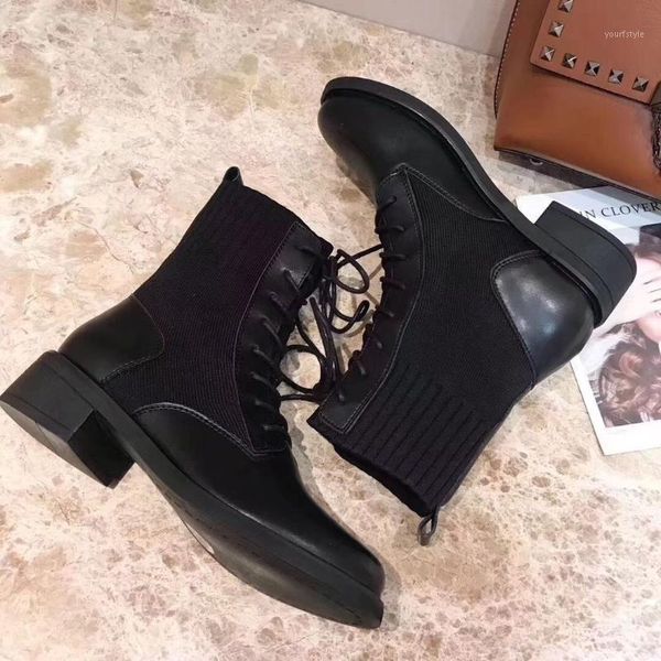 

han edition in the autumn the new tide female shoes joker short thick with flat tube female boots boots british wind1, Black