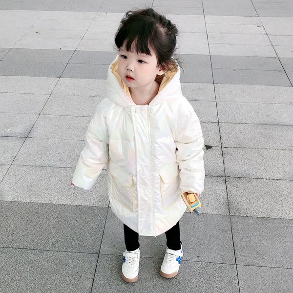 

2020 new children's colorful down jacket girls winter short coat baby hooded bright face wash bread suit, Blue;gray